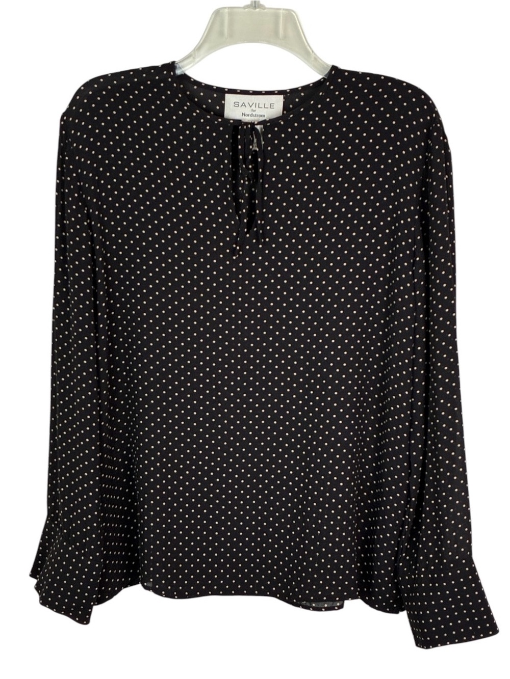 Saville by Nordstrom Silk Polka Dot Tie Neck Blouse Size 14